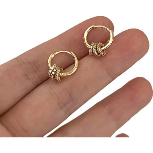 New Rhinestone Layered Hoop Earrings for Women Girl Minimalist Gold Color Alloy Circle Hollow Statement Earrings Party Jewelry