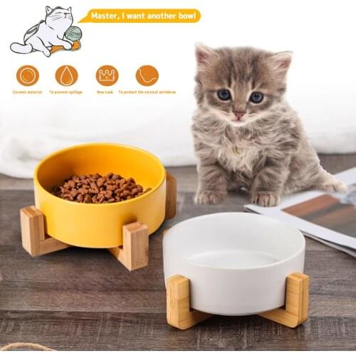 Single/Double Raised Cat Bowl Feeder Non-slip Ceramic Kitten Puppy Feeding Water Bowls Station Food Container Pet Supply