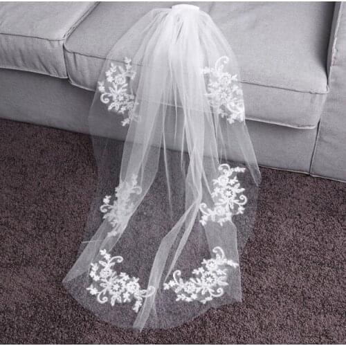 One Tier Lace Veil,Ivory Bridal Lace Veil Minimalist,Fingertip Veil, Wedding Simple Veil Lace, 1 tier Fingertip veil