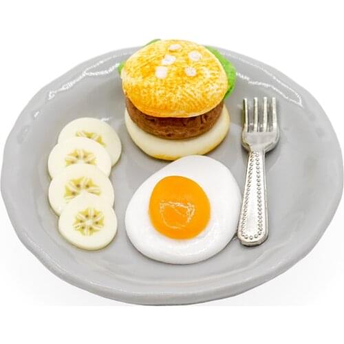 Odoria 1:12 Miniature Breakfast Set Burger Egg Banana Mini Simulation Food Kitchen Dollhouse Accessories Doll House Decoration