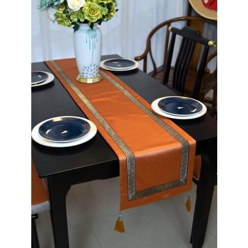 Orange Light Luxury Table Runner Embroidered Solid Chinese Style Table Covers Rectangular Table Cloth Home Shoe Cabinet Decor