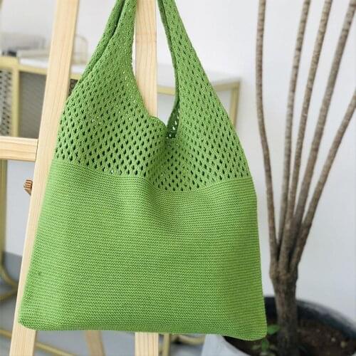 Retro Crochet Beach Handbag for Girls,Summer Hollow Out Hand Woven Totes Bag,Women Hollow Knitting Handbag