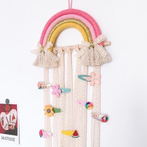 Rainbow Hanging Ornament Hairpin Storage Organizer INS Nordic Style For Girl Room Decorations Hair Clip Storage Belt Accessories