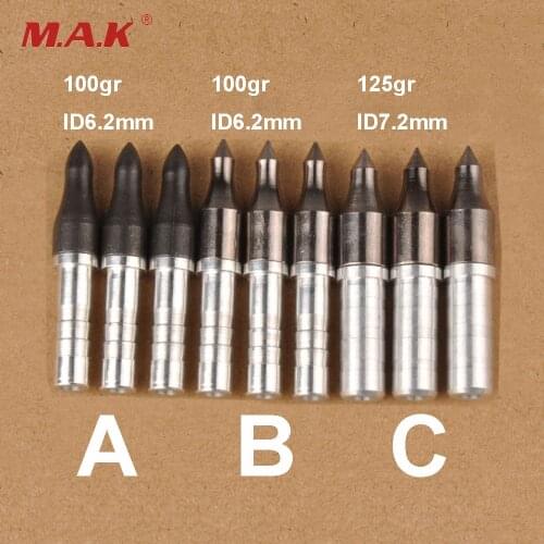 10pcs/pack Arrowhead 100/125 Grain Arrow Head with 6.2mm/7.6mm Aluminium Arrow Insert for DIY Arrow Archery Hunting Shooting