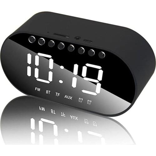 LED Alarm Clock With FM Radio Wireless Bluetooth Speaker Mirror Display Support AUX-in/ TF Card/ Flash Drive Home Music Player