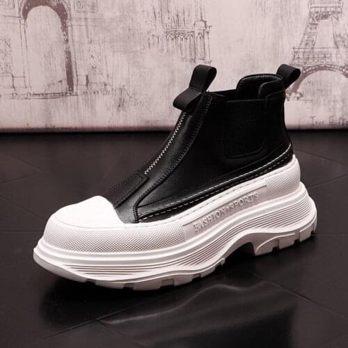 Spring Fall Mens White Casual Comfort Shoes High Top Fashion Trending Leisure Sport Chelsea Boots British Platform Zapatos ERRFC