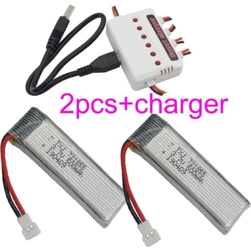 XINJ 2pcs+charger 3.7V 500mAh 25C Li-Polymer battery Lipo JST plug 721855 for H07 U815A U818A U81 RC Quadcopter Helicopter Drone