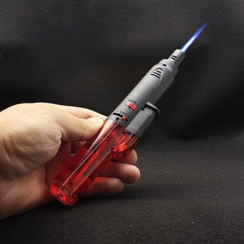 Cigar Torch Jet Lighter Refillable Butane Gas Windproof Lighters Visible Gas Window For Kitchen BBQ Lighter