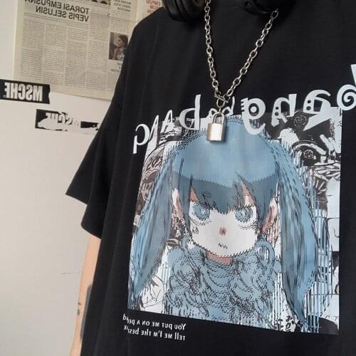 Women T-Shirt Harajuku Japanese Cartoon Print Plus-Size Punk Dark Tops Vintage Dropshipping Short Sleeve Korean Style Clothes