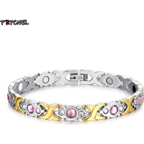 4 color Fashion Healthy Energy Bracelet X design 316L Stainless Steel Health Care Magnetic Gold Bracelet Hand Chain For Women