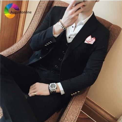 2019 Slim Fit Black Men Suits For Wedding Bridegroom Groom Costume Evening Party Prom Formal Tuxedo Best Man Blazer Traje Hombre