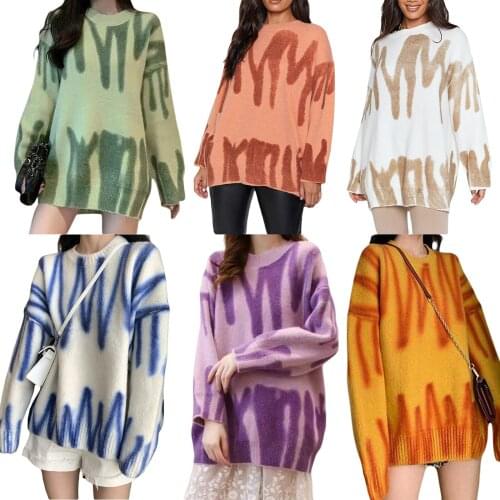 Explosion Breathable Long Sleeve Knitwear Autumn Ladies Creative Color Matching Round Collar Loose Knitted Top Casual Base Shirt