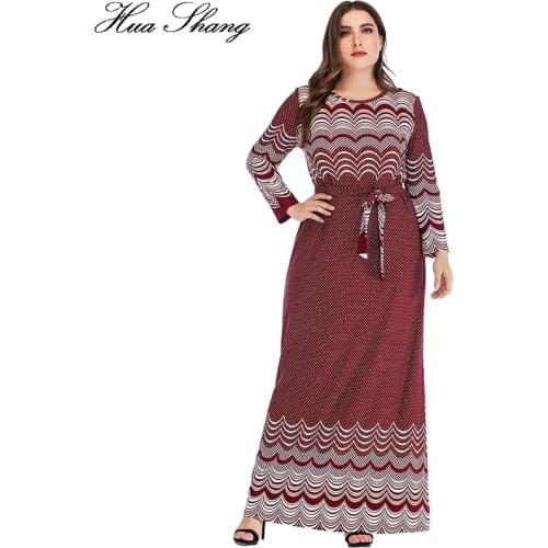 5XL 6XL Plus Size Muslim Abaya Dress Women Summer Long Sleeve Geometric Retro Printing Vintage Dress Tunic Maxi Long Dresses