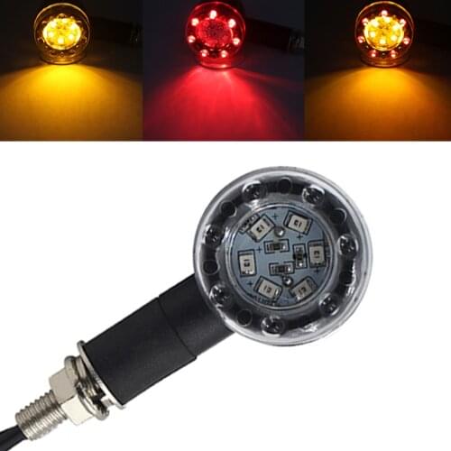 Motorcycle Turn Signal Lights 6+7 LED Amber & Red Bullet Blinker Turn Signal Indicators Running Brake Tail Light Custom 1Pcs