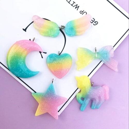 10pcs resin unicorn moon star necklace charms very cute keychain pendant necklace pendant for DIY decoration