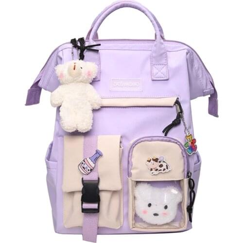 2021 Purple Backpack Women Waterproof Candy Colors Backpacks Fancy High School Bags for Teenage Girl Cute Travel Rucksack