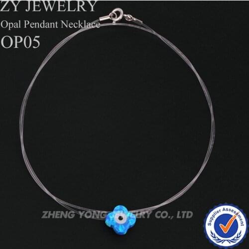 Free Shipping!!! OP05 Blue Fire Evil Eye Clover Opal Charm Necklace Japan Opal Stone Jewlery