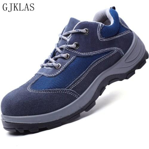 Cow Suede Steel Toe Safety Work Shoes Men Fashion Breathable Slip Casual Boots Mens Labor Insurance Puncture Men Safety Shoes