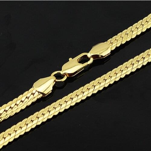1pcs 6mm Man Women White Yellow Gold Color Link Chains Snake Necklace 45cm-60cm Long Jewelry E460