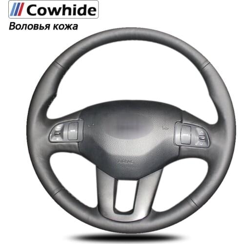 Black Genuine Leather Car Steering Wheel Cover for Kia Sportage 3 2011-2014 Kia Ceed 2010