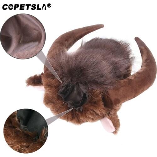 Copetsla Pet Cat Dog Dress Up Costume Wig Emulation Cow Hair Mane Ears Head Cap Autumn Winter Muffler Scarf Pet Products