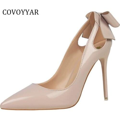 COVOYYAR 2019 Fashion Bow Women Pumps Pointed Toe Cut Out High Heels Stilettos Elegant Party Wedding Shoes Women Size 40 WHH653
