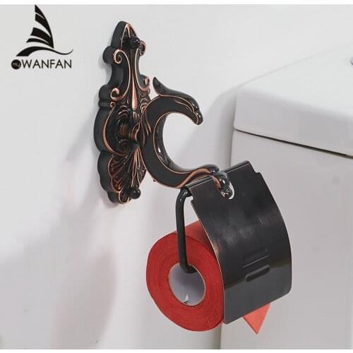 Paper Holders Toilet Wall Mounted Brass Roll Tissue Holder For Paper Towel Bathroom Accessories Black WC Paper Shelf WF-88808