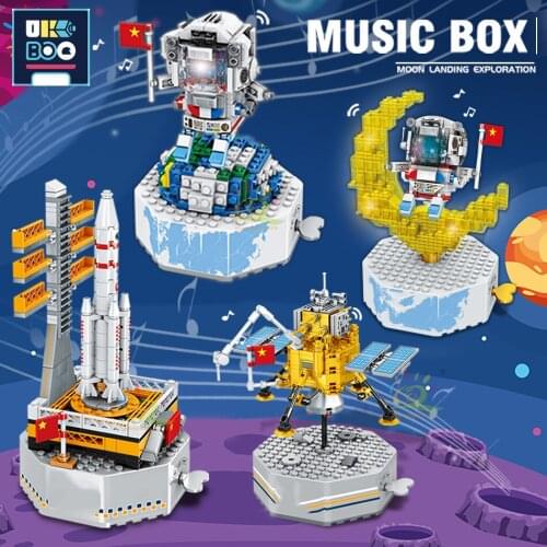 UKBOO 300+PCS Space Music Box Building Blocks Lunar Astronaut Carrier Rocket Chang-e 5 Probe Exploration Bricks Toy for Children