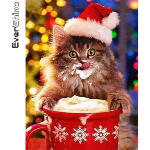 Evershine 5D DIY Diamond Painting Cat Cross Stitch Full Square Diamond Embroidery Christmas Animal Handicrafts Home Decorations