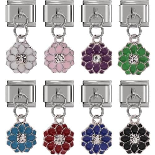 Hapiship New 9mm Width Original Daisy Color Flower Rhinestone Italian Charm Fit Bracelet Stainless Steel Jewelry Making DJ086