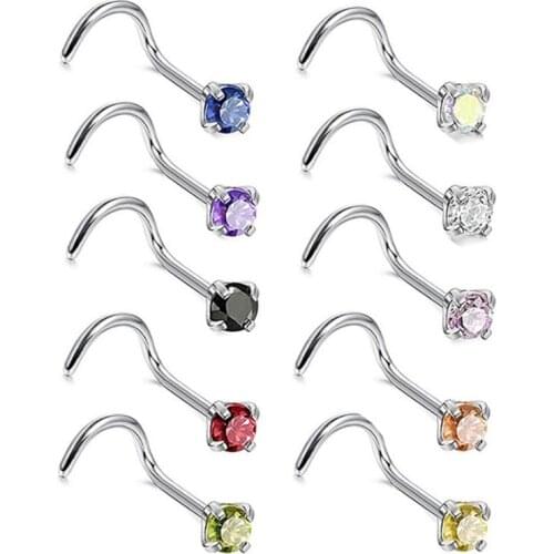 CZ Nose Ring Popular Zircon Curved Stud L Anti-Allergy Steel Ornament Cubic Zirconia 3mm Wholesale