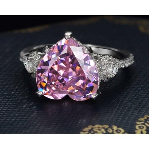 HIBRIDE Classic Heart Shape 925 Sterling Silver Rings for Women High Quality Diamond Pink Wedding Engagement Jewelry Ring R-275