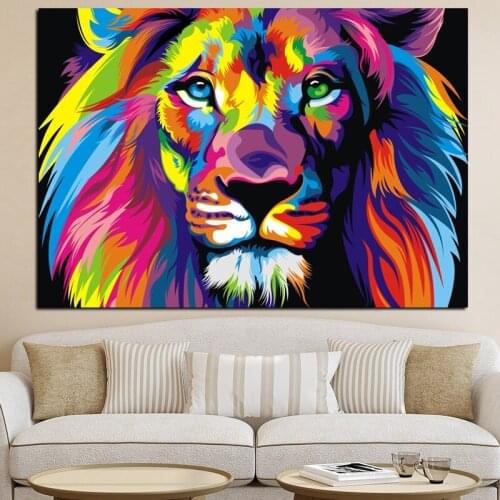 Lion Head Painting Colorful Animal Wall Art Animal Oil Painting Pictures Art Print On Canvas Home Living Room Decor Drop shippin