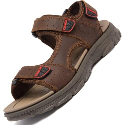 Summer Genuine Leather Sandals Men Casual Shoes Outdoor Men Leather Sandals for Men Beach Shoes Super Light Roman Shoes Size 46