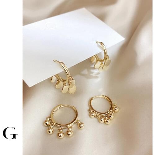 GHIDBK Tiny Gold Beads Pendant Hoop Earrings Handmade Statement Small Coin Ring Earring Simple Earring Stylish Jewelry Wholesale