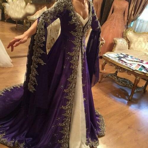 Morocco Kaftan Evening Dresses V-Neck Two Pieces Satin Appliques Lace Long Sleeves Luxury Beaded Arabic Dubai Prom Party Dress
