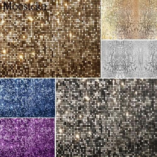 Mocsicka Glitter Backdrop for Retro 80s 90s Disco Party Gold Silver Sequin Portrait Photoshoot Photography Background Picture