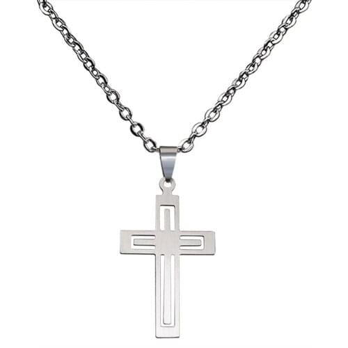 JUCHAO Fashion Punk Jewelry Charm Men Women Jewellery Hollow Cross Pendant Necklace Stainless Steel Chain Wholesale