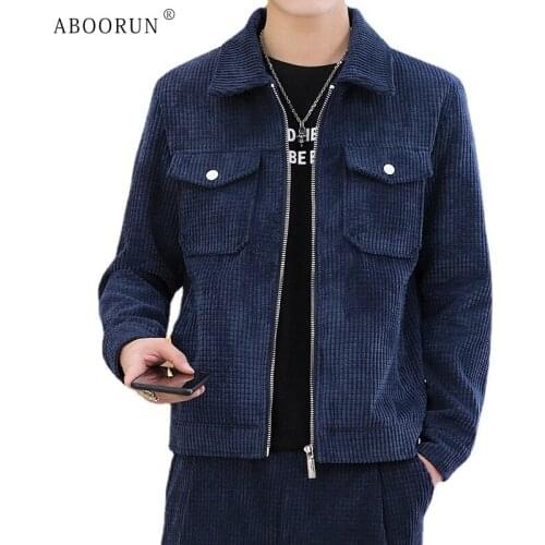 ABOORUN Mens Vintage Corduroy Jackets Front Pockets Cargo Jacket Casual Cotton Coat for Male