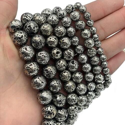 MKTREG Natural Ancient white gold Lava Stone Hematite 4/6/8/10/12MM Round Loose beads for Jewelry bracelets&necklace making DIY