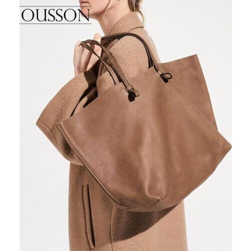 OUSSON Fashionable and versatile lightweight one-shoulder portable cowhide large-capacity casual commuter tote bag