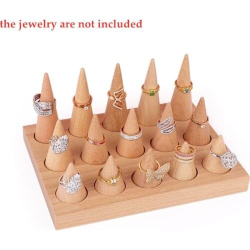Natural Wood Cone Shape Finger Ring Stand Jewelry Display Holder Showcase Display Stands Rings Bracelet Jewelry Tray
