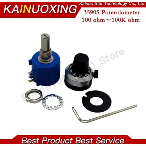 3590S-2 3590S Precision Multiturn Potentiometer 10 Ring Adjustable Resistor + 1PCS Turns Counting Dial Rotary 6.35mm Knob