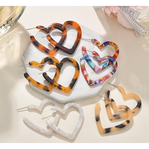 MESTILO 2019 Simple Fashion Women Jewelry Colorful Big Love Heart Drop Earrings For Girls Acetate Acrylic Tortoiseshell Earrings