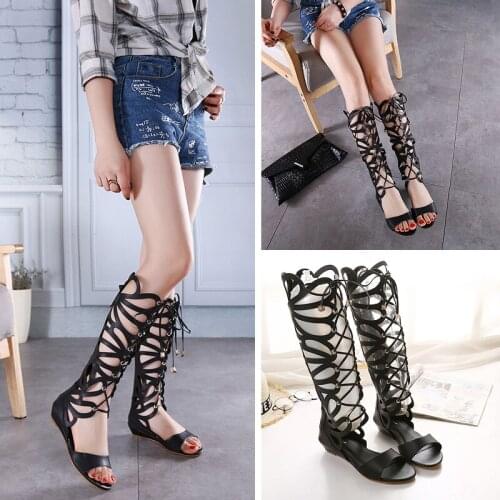 Roman style cutout gladiator sandals women cross-tied flat summer boots shoes woman cover heel lace up sandalia feminina c228
