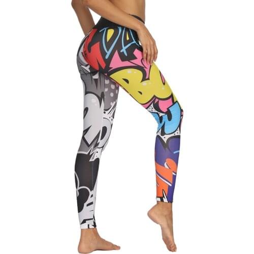 Graffiti Printed Yoga Pants Sports Gym Leggings Running Sweat wear Skinny Workouts Boom Cartoon Dye High Waist Exercise Clothing