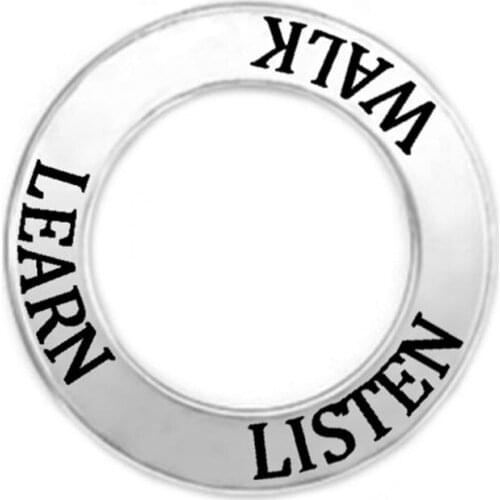 Antique Silver Listen Learn Walk Charm and Pendant Affirmation Circle Round Jewelry