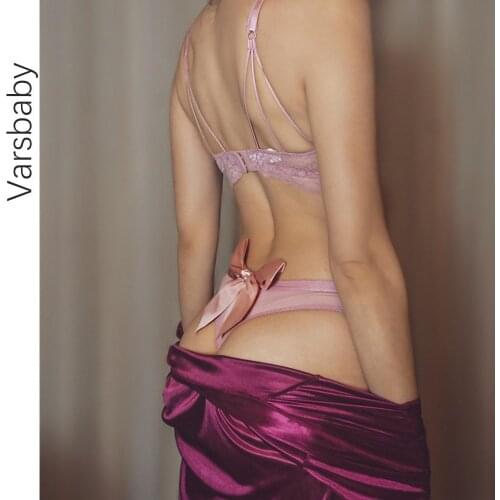 Varsbaby Sexy Women Underwear Transparent Lace Ultra Thin Thong Bow Erotic Lingerie Panties Hollow out Flirt Female Xmas Gift