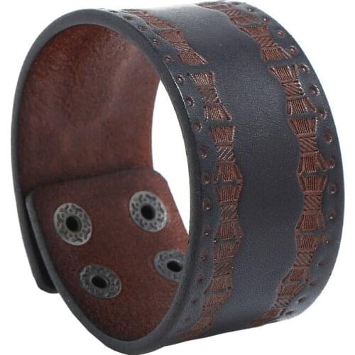 Vintage Geometric pattern Leather Bracelets&Bangles For Men 3.8cm width Wristband Cuff Jewelry boy Gift