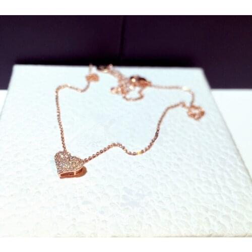 Japanese and Korean fashion love rose gold shiny crystal female pendant necklace wedding Valentines Day jewelry gift